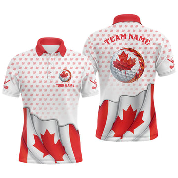 Custom Canada Flag Mens Polo Shirt Red Maple Leaf pattern Custom Golf Tops For men Patriotic Golf Gifts