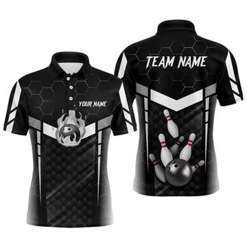 Personalized Bowling Polo, Quarter Zip Shirts For Men Custom Bowling Team Jerseys | Black