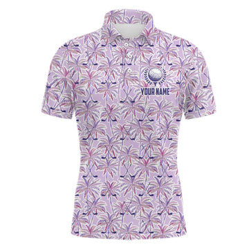 FUNSTUFFPRINT Purple palm tree golf clubs pattern Mens golf polos shirts custom golf shirts for men Polo Shirt Size S-5XL