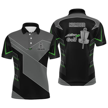 Custom Mens disc golf polo shirts custom name, number black frisbee golf shirt, disco golf outfit for men