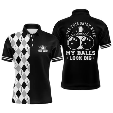 FUNSTUFFPRINT Funny black retro Bowling Polo Shirts for men Custom Does this shirt make my balls look big Polo Shirt Size S-5XL