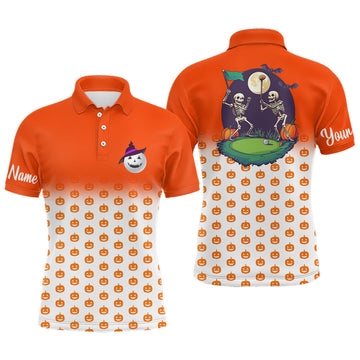 FUNSTUFFPRINT Funny Mens golf polo shirts custom orange Halloween pumpkin pattern skull golf apparel Polo Shirt Size S-5XL