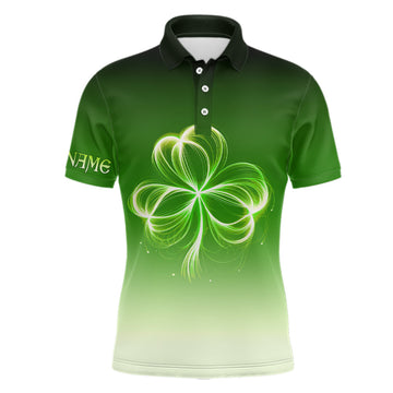 FUNSTUFFPRINT Mens golf polo shirts custom gradient green light clover st patrick's day golf apparel Polo Shirt Size S-5XL