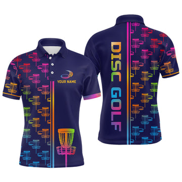 FUNSTUFFPRINT Mens golf polo shirts colorful gradient disc golf basket custom disc golf Polo Shirt Size S-5XL
