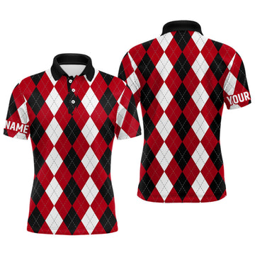 Custom Mens golf polo shirts custom red argyle plaid pattern golf attire for men, golfing gifts