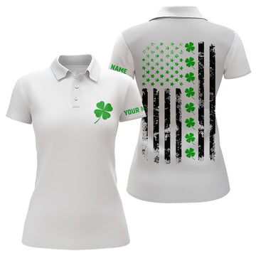 Custom Womens Golf Polos Shirts Custom American Flag Green Shamrock St Patrick's Day Patriotic Women Golf Top