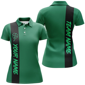 Custom Black And Green Retro Lucky Women Bowling Polo Shirt Custom St Patrick Day Team League Bowling Jerseys