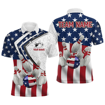 FUNSTUFFPRINT American flag retro Bowling Shirts For Men Custom Patriotic Polo Shirt Size S-5XL