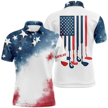 Custom Watercolor American Flag Mens Golf Polo Shirts Patriotic Usa Golf Shirts For Men Cool Golf Gifts