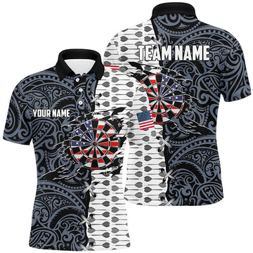 FUNSTUFFPRINT Split Tribal American Flag Mens Darts Polo Shirts Custom Patriotic Darts Polo Shirt Size S-5XL
