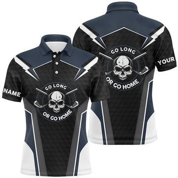 FUNSTUFFPRINT Skull Golf Shirts For Mens, Navy Skull Custom Name Mens Golf Shirt, Golf Polo Shirts For Men Polo Shirt Size S-5XL