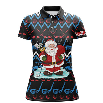 Custom Santa Golf Clubs Ugly Christmas Womens Golf Polo Shirt Custom Golf Tops For Women Golf Gifts