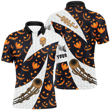 FUNSTUFFPRINT Halloween Mens Golf Polo Shirt Custom Pumpkin Face Pattern Golf Shirts For Men Golf Polo Shirt Size S-5XL