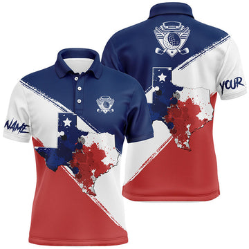 FUNSTUFFPRINT Texas Flag All Over Print Polo Golf Shirts For Men, Texas Map And Flag Polo Shirt Size S-5XL