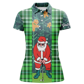 Custom Christmas Santa Golf Polo Shirt Flannel Plaid Pattern Green Golf Shirts For Women Golf Gifts