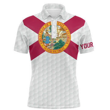 FUNSTUFFPRINT Florida Flag Personalized Golf Pattern Mens Polo Shirts Patriotic Golf Shirts For Men Polo Shirt Size S-5XL