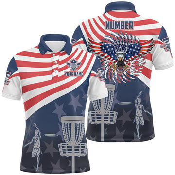 Custom American Flag Mens Disc Golf Polo Shirts Patriotic Us Eagle Custom Disc Golf Shirts For Men