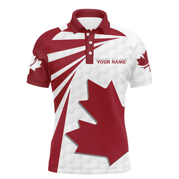FUNSTUFFPRINT Canada Flag Mens Golf Shirts Golf Pattern Red White Golf Polo Shirt Size S-5XL