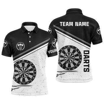 Custom Black White Grunge Darts Men Polo Shirt With Name Custom Men Darts Shirts Dart Jersey