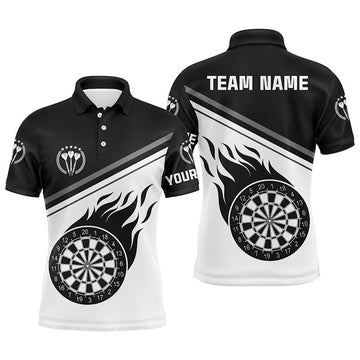 Custom Black White Flame Darts Men Polo Shirt With Name Custom Darts Shirt For Men Dart Jersey