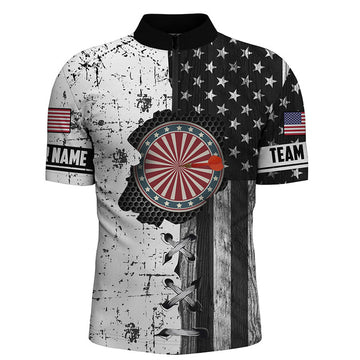 Custom Darts In My Heart Retro American Flag Quarter-Zip Shirt Patriotic Dart Jersey For Men