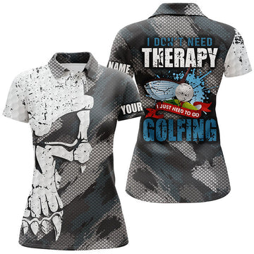 Custom I Don't Need Therapy Abstract Skull Grunge Golf Polo Shirts Scary Golf Shirts For Women