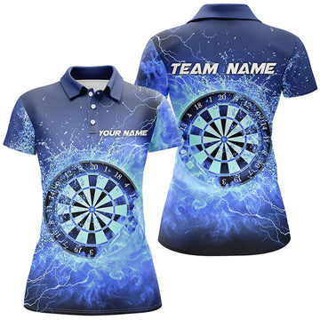 Custom Blue Fire & Water Dartboard Personalized Womens Darts Polo Shirt Darts Jersey For Women