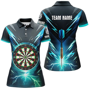 Custom Blue Lightning Thunder Womens Darts Polo Shirts Custom Darts Shirt For Women Dart Jerseys