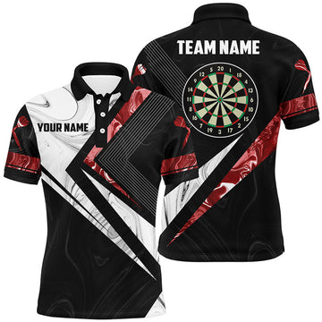 FUNSTUFFPRINT Red White Smoke Personalized Mens Darts Polo Shirt Custom Darts Jersey Team Shirt For Men Polo Shirt Size S-5XL