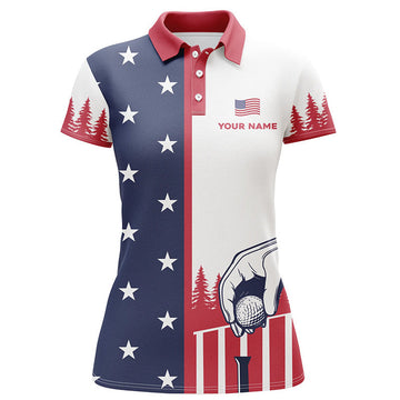 Custom Women American Flag Polo Shirts Custom Name Patriotic Shirt Funny Golf Shirts For Women