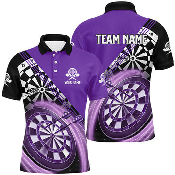 Personalized Black Purple Mens Darts Polo Shirt Custom Darts Shirt For Men Dart Jerseys