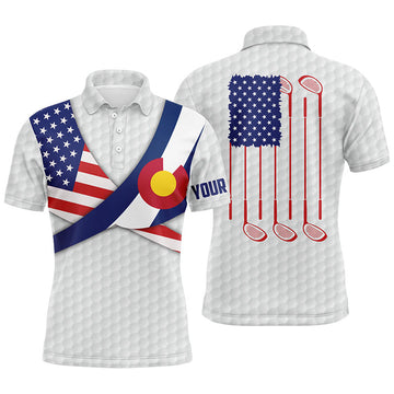 Custom Colorado Flag White Golf Pattern Mens Polo Shirt Patriotic Golf Shirts For Men Golf Gifts