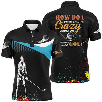 Custom Water Color Mens Golf Polo Shirts, Personalized Colorful Golf Shirts For Men, Cool Golf Gifts
