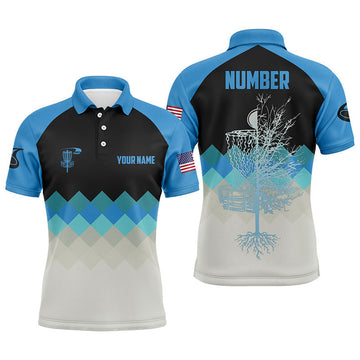 Custom Blue Argyle Mens Disc Golf Polo Shirt Personalized Disc Golf Shirts For Men Disc Golf Gifts