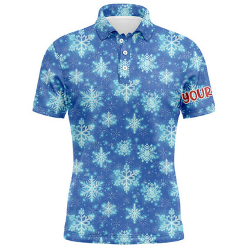 FUNSTUFFPRINT Christmas Glitter With Snowflakes Blue Golf Mens Polo Shirts Custom Christmas Golf Gifts For Men Polo Shirt Size S-5XL