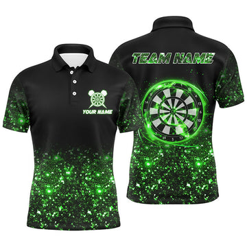 Custom Black Green Light Mens Darts Polo Shirt Custom Darts Shirt For Men Dart Team Jerseys