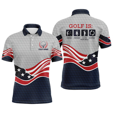 FUNSTUFFPRINT American Flag Golf Shirts For Men, Personalized Funny Golf Polo Shirts For Mens, Golfer Gifts