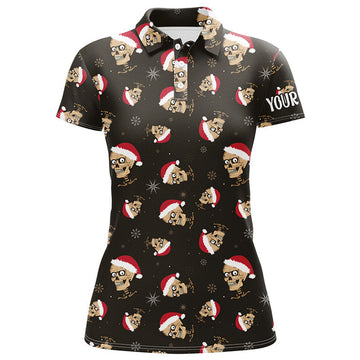 Custom Santa Skull Golf Polo Shirts Custom Name Christmas Golf Shirts For Women Funny Golf Gifts