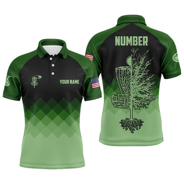 FUNSTUFFPRINT Dark Green Geometric Mens Disc Golf Polo Shirts Customized Disc Golf Shirts For Men Polo Shirt Size S-5XL