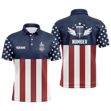 Custom American Flag Golf Course Mens Disc Golf Polo Shirts Custom Patriotic Disc Golf Shirts For Men