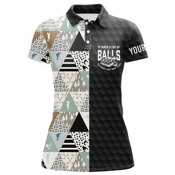 Custom It Takes A Lot Of Balls Geometric Pattern Womens Golf Polo Shirt Custom Golf Gifts For Women