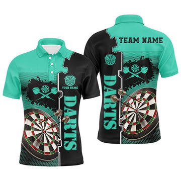 Personalized Turquoise Black Mens Darts Polo Shirt Custom Darts Shirt For Men Dart Jerseys