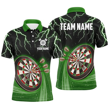 Custom Green Thunder Lightning Mens Darts Polo Shirt Custom Darts Shirt For Men Dart Jerseys