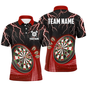 Custom Red Thunder Lightning Mens Darts Polo Shirt Custom Darts Shirt For Men Dart Jerseys