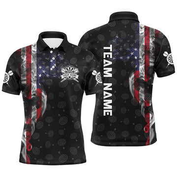 Custom Smoky American Flag Mens Darts Polo Shirt Custom Patriotic Dart Shirts For Men Dart Jersey