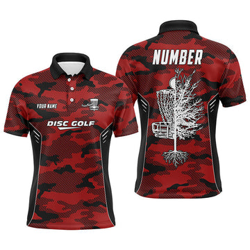 Custom Camo Pattern Mens Golf Polo Shirts, Custom Red Camo Golf Shirt Disc Golf Shirts For Mens, Golf Gifts