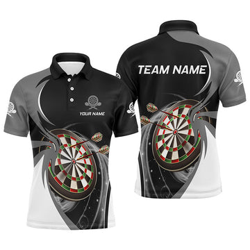 Personalized Grey Black Mens Darts Polo Shirt Custom Darts Shirt For Men Dart Jerseys