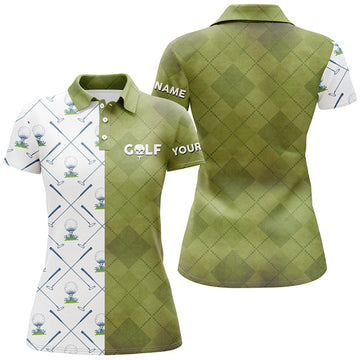 Customized Green And White Golf Polo Shirt Golf Club Argyle Skull Golf Shirts For Women