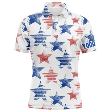 FUNSTUFFPRINT Watercolor American Stars Mens Golf Polo Shirt Patriotic Golf Tops For Men Polo Shirt Size S-5XL