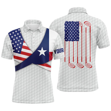 FUNSTUFFPRINT Texas Flag White Golf Pattern Mens Polo Shirt Patriotic Golf Shirts For Men Golf Polo Shirt Size S-5XL